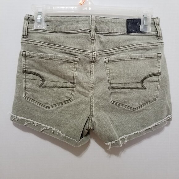 American Eagle shorts 2 Hi-Rise Shortie stretch denim jean frayed raw hem cuffed - Picture 2 of 14